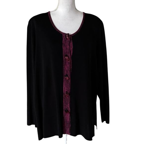 Exclusively Misook Plus Size 3X Button Front Cardigan Sweater Black Magenta - Picture 1 of 5